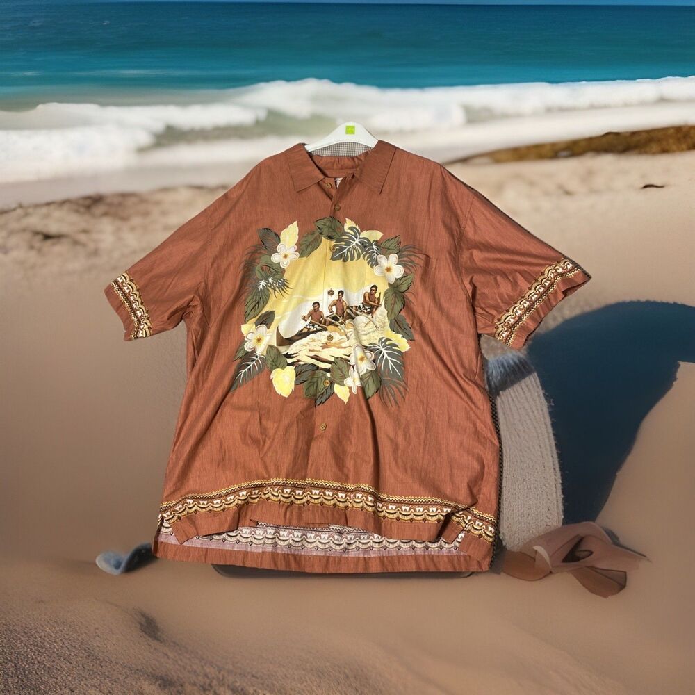 Vintage Bluewater Wear Hawaiian Button Down‎ 2XL Mens  Made In USA Polynission